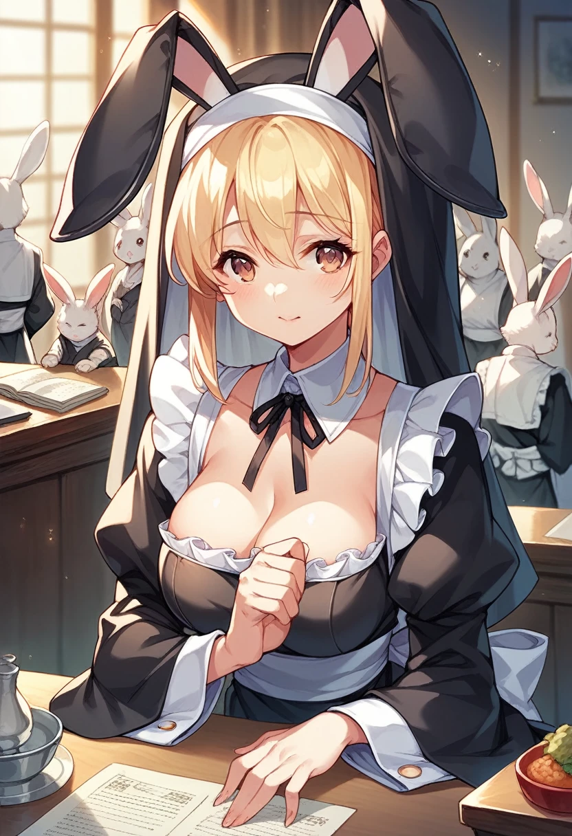 Highest quality, Tabletop, Game CG, (kimono),Maid,Nuns, bunny, 複数のgirl, 6+girl, Bunny ears, Rabbit's Tail, 6人のgirl, 6人のgirl, lureする, obscene, desire, lure, (Stir),