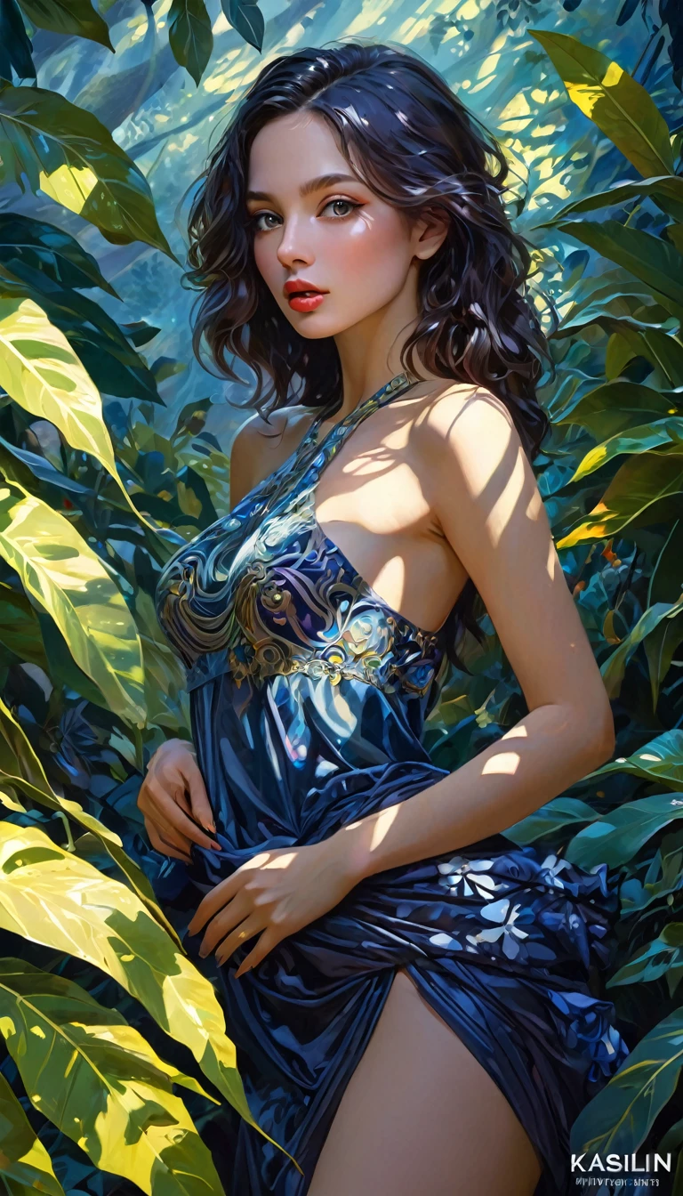 alone in the universe, in watercolor style, Photorealism, discreet golden and ruby and mint shades, (nude) gentle modest thin girl 16 years old (with a very beautiful exquisite face) southern type with short dark hair with beautiful breasts with tender nipples (barefoot) in a long dark blue skirt walking in the distance (Across the desert), stunted little plants, drought, precious jewelry on the neck and chest and on the wrists, precious bracelets, ankle bracelets