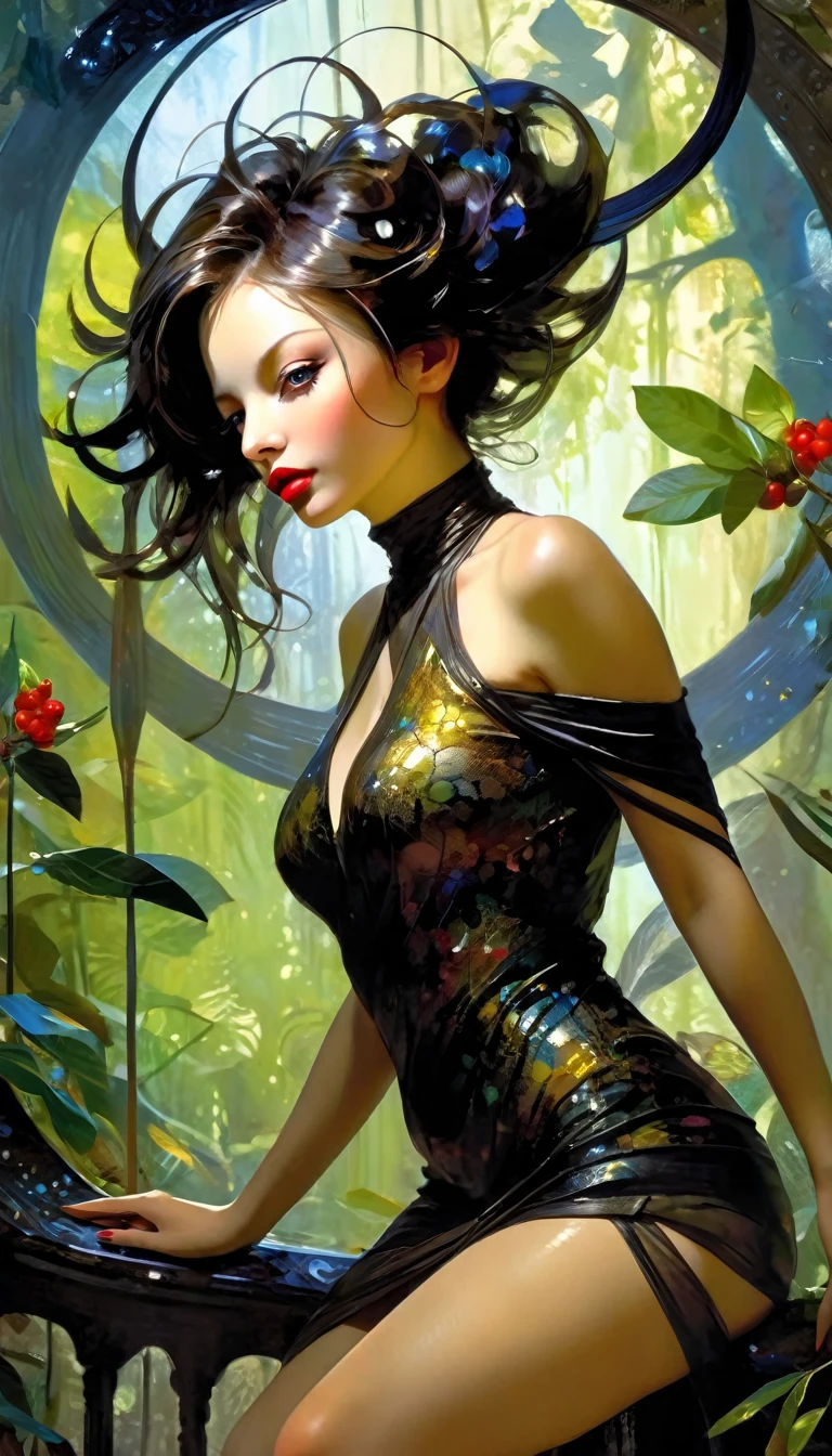sexy sex in garden of eden, (best quality,4k,8k,highres,masterpiece:1.2),ultra-detailed,(realistic,photorealistic,photo-realistic:1.37),intricate details,vivid colors,sharp focus,professional,oil touch of surrealism,oil painting style,portrait,woman,beautiful detailed eyes,beautiful detailed lips,dreamlike atmosphere,shadow play,soft lighting,playful pose,dark hues,ethereal background,fantasy elements,texture,layered composition., Wadim Kashin inspired art
