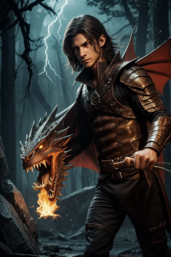 Age: 12 years oldHeight: About 5 feet tallBuild: Lean and wiry, with an unsettling presenceFeatures: Pale skin, sharp fangs just visible, reptilian eyes with a hint of red glow, and subtle dragon-like scales on his arms and neck. He may also have a faint aura of supernatural charm or fear.Stats:Strength: Enhanced physical strength, superior to normal human levelsSpeed: Agile and swift, with quick reflexesIntelligence: Exceptionally high, with advanced knowledge of magic, strategy, and vampiric loreMagical Abilities: Control over minor elemental forces, such as small-scale storms or fire, vampiric abilities like enhanced senses, and limited mind control or charm