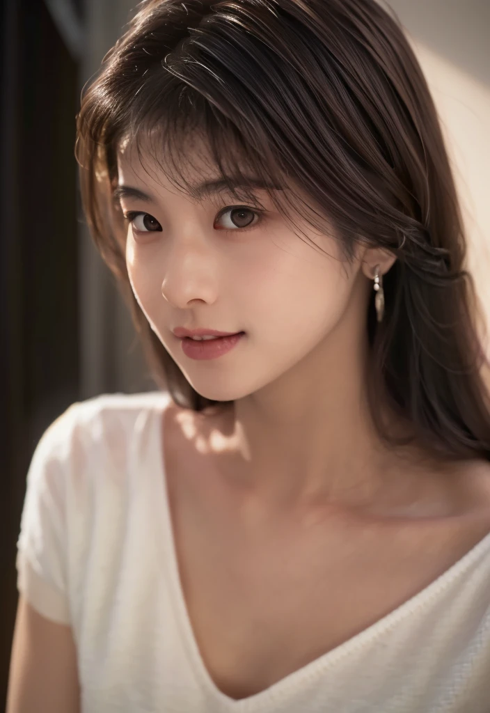 ((Extremely precise and accurate anatomy:1.0)), (photo Realistic:1.4), (hyper Realistic:1.4), (最高品質のRealisticな肌の質感:1.4), (Improvement of quality:1.4), (Enhances the beauty of skin texture:1.1), Clean and glowing skin, mesh, thin:1.2, (Realistic:1.3), Realisticなライティング, (Smoother lighting:1.05), (Improving the quality of cinema lighting:0.9), Backlight, A gentle light on your face, Ray Tracing, (Bright light:1.2), 32K, One Japanese woman, fine grain, Detailed face, (Film Grain:1.1),(Accentuates body lines:1.1), High resolution, Natural look, Kind eyes, Improves hair quality, Delicate light and shadow, Transparent muscles, Graceful pose, Beautiful Eyes, Sharp details, Soft light reflection, Beautiful contours, Delicate skin tone, Fine hair texture,Cute Japanese Women Photos, Little Woman, 20-year-old, Beautiful and perfect face, brown, Beautiful Face, (Highest quality Realistic textured skin:1.4), fine grain, Detailed face,(tired, Sleepy and happy), (smile:1.0), (Accentuates body lines:1.1), (Enhances the beauty of skin texture:1.1)