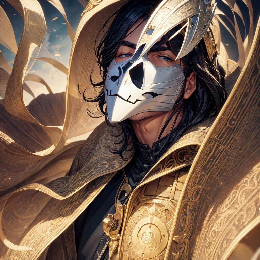 a man with right half his face in a mask