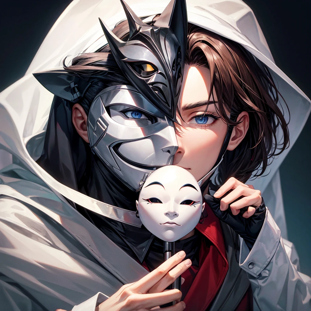 a man with right half his face in a mask