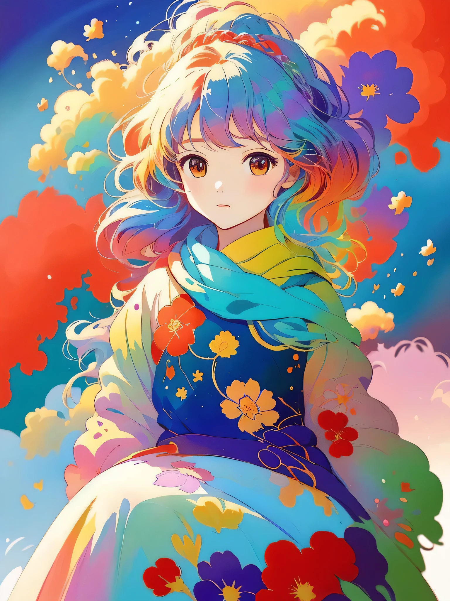 masterpiece, best quality Hayao Miyazaki style, Simple Line Initialism,Abstract art,Urban Background, (((The most beautiful girl of all time))), Sweet face. Lips in love, colorful hearts, stylish design, 夏のオシャレなTシャツ, 黒い瞳