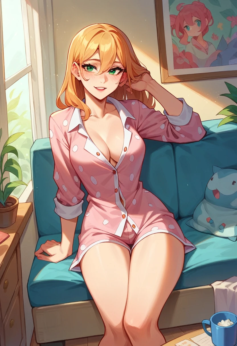 Wearing sexy pajamas, graceful, Coquettish, Study Room, sofa, Random fascinating movements, To the camera, Imaginative, First Love