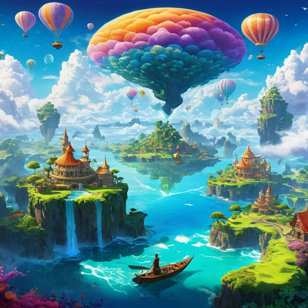 Craft a 4K tapestry of dreams where the boundaries between reality and imagination blur. Instruct the AI to paint a dreamscape adorned with floating islands of whimsical landscapes, where vibrant colors meld seamlessly with fantastical creatures. Encourage the creation of an ethereal ambiance, with soft glows and playful shadows casting a spell of enchantment. Picture a protagonist, perhaps an intrepid dreamer, navigating this surreal world, unlocking secrets hidden in the folds of clouds and embracing the extraordinary beauty that unfolds at the intersection of dreams and reality