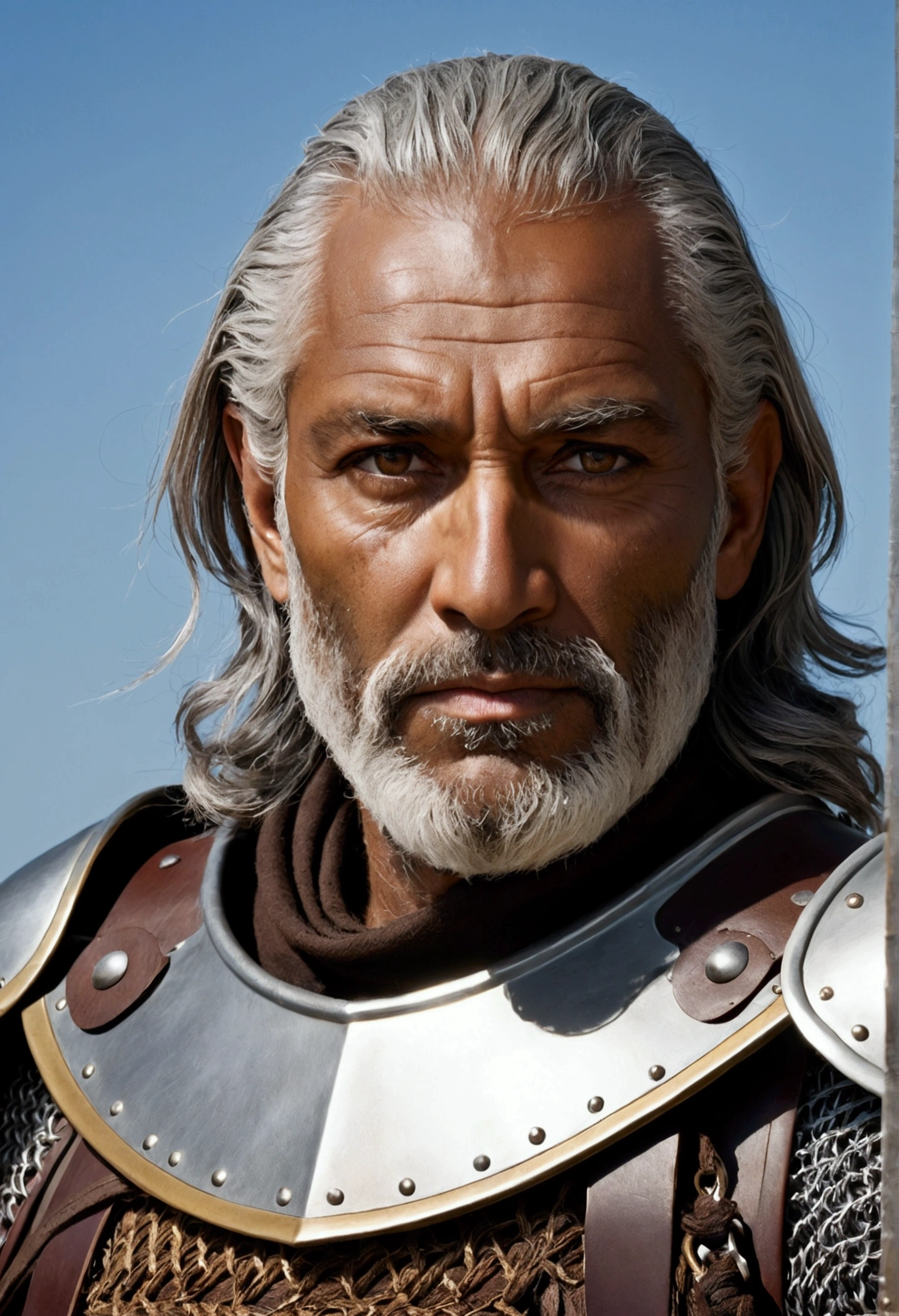 Ben Plumm is an aging knight, but still fit. He has a broad, weathered face, brown skin, a broken nose, and grey-white hair. He has a salt and pepper beard. He has large, dark, almond-shaped Dothraki eyes that he inherited from his mother. There are wrinkles at the corners of his eyes. He wears lightweight armor consisting of leather and some chainmail