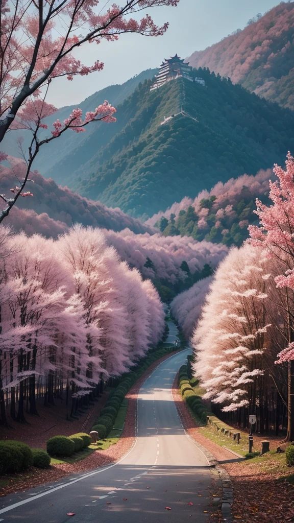 The stone road on Hanshan Mountain is tilted in the distance..Baiyun was born into a family..Park the car and sit in Love Maple Forest at night..The frozen leaves are as red as the February flowers..