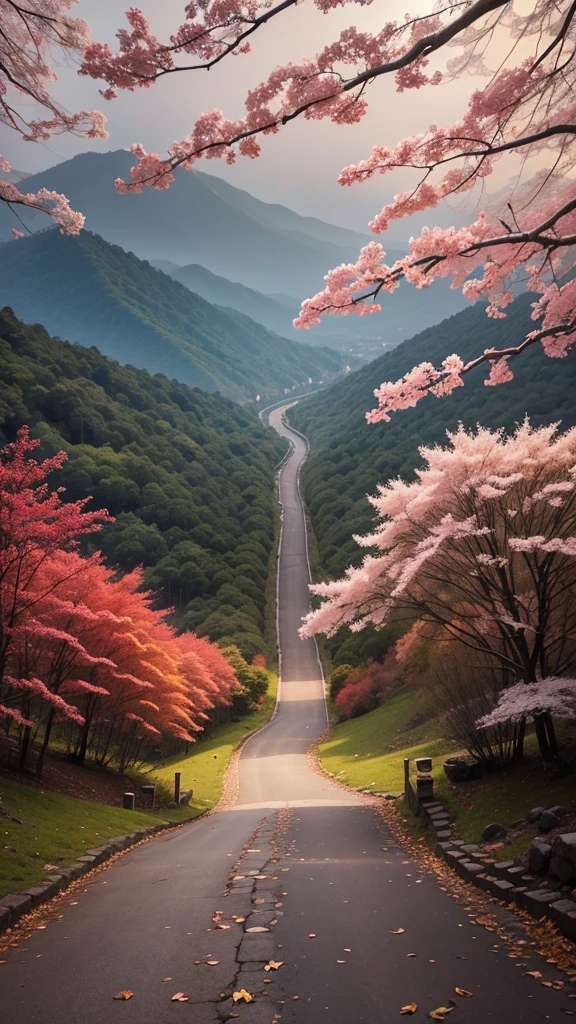 The stone road on Hanshan Mountain is tilted in the distance..Baiyun was born into a family..Park the car and sit in Love Maple Forest at night..The frozen leaves are as red as the February flowers..