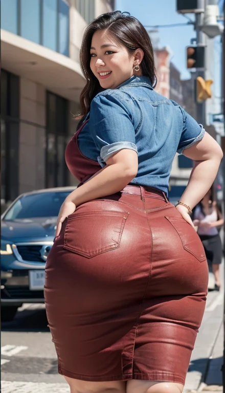 ((best quality, 8k, masterpiece: 1.3)), chubby woman smile ((best quality)), ((masterpiece)), (detailed), perfect face, Fat American woman walking down the street wearing dark blue shirt and blue denim skirt, Tsk tsk tsk, She's got the shakes., fat, round belly, patchan, wearing tight sexy clothes, thin waist and thick hips, 가장 wide hips, her belly is fat and round, soft curved shape, hyperrealistic full figure, wearing a cute top, wide hips, Cropped shoulders,bare stomach,(big ass:0.7),show legs,, Tsk tsk tsk, Beautiful thick woman, Beautiful attractive woman,, Tall and,Clear curved details, Attractive hourglass shape, attractive plus size model, patchan, voluptuous body, Attractive models, attractive body, My face turns red, 1girll fat , mature woman, milf, golden ratio,(kpop idol),(oil skin:1.2),(oil skin:1.1) background high quality, HD, realistic, HDR. Mountain refuge in gray stones, It goes well with the panoramic view of the mountains.., spring landscape (green and flowers), edelweiss, lake, windy stream, sunset, cool breeze. Hikers and hikers are welcome.