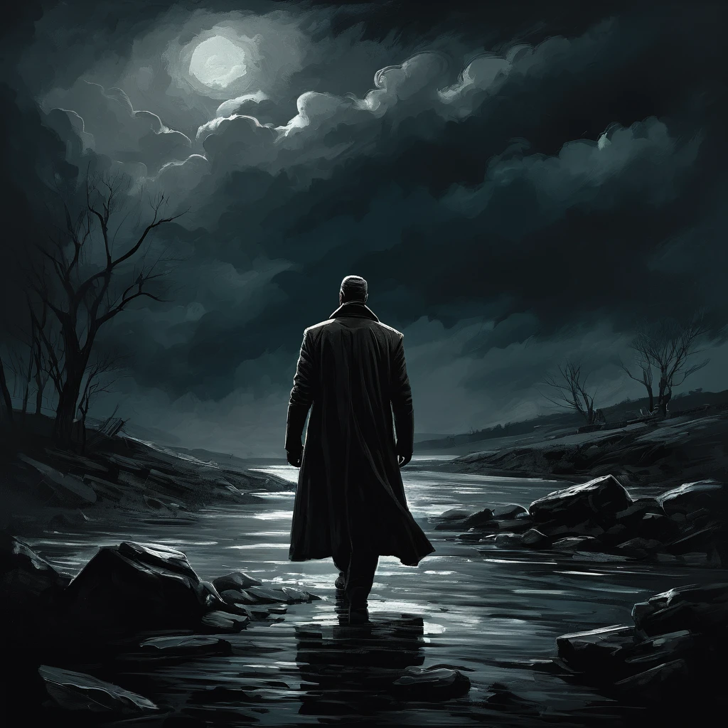 He was a legend, calm, majestic, desperate, unstoppable, digital painting, expressionism, dramatic, nostalgic memories, dark tones, gloomy, emotionally profound, epic scene