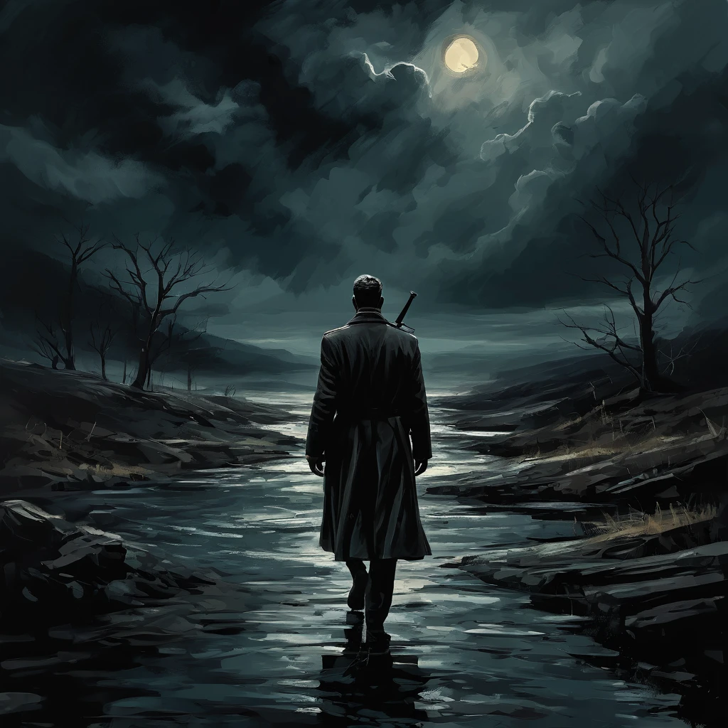 He was a legend, calm, majestic, desperate, unstoppable, digital painting, expressionism, dramatic, nostalgic memories, dark tones, gloomy, emotionally profound, epic scene