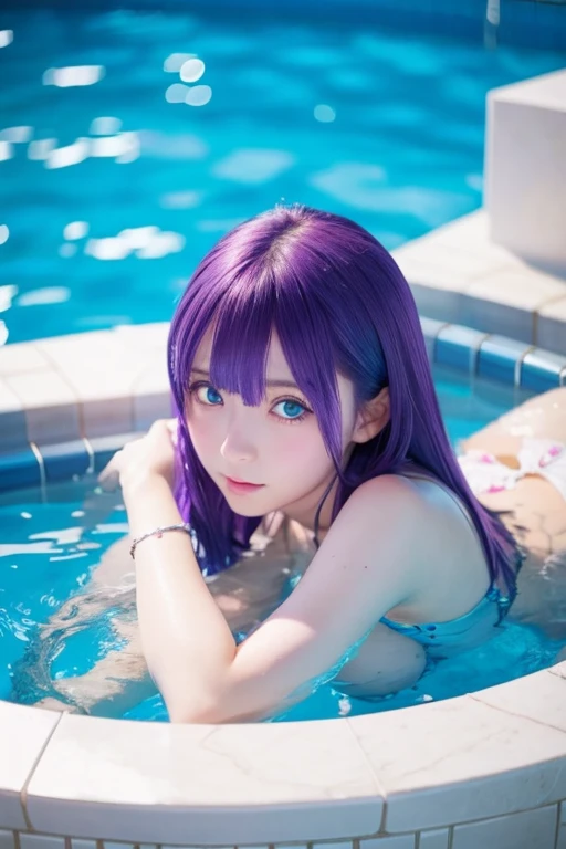 Purple hair and blue eyed anime girl in the pool（hoshino ai (oshi no ko))