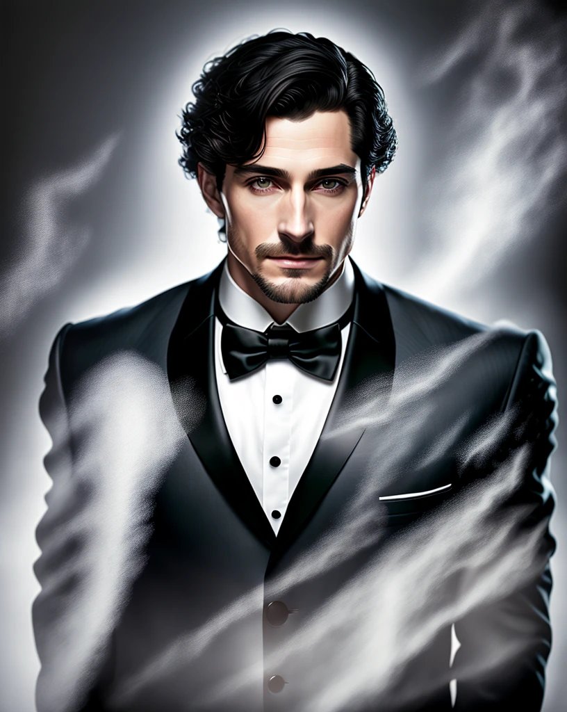 a handsome man wearing a tuxedo, portrait by annie leibovitz. studio lighting photography high quality highly detailed 8 k photorealistic digital art trending on flickr in the style of rembrandt and caravaggio - n 4 s 3 5 0 7 9 1 2 6 dlsr hq intricate details ultra realistic unreal engine octane render cinematic light volumetric shadows dramatic natural sunlight foggy weather misty atmosphere realism