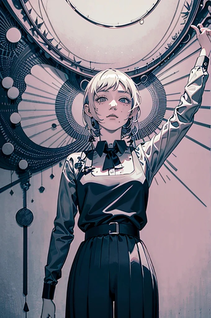 (Realisticity: 1.2), Best quality, 1girll, offcial art, Unity 8k wallpaper, Ultra detailed, Beautiful and aesthetic, Masterpiece, Best quality, (zentangle, mandalas, Tangled, entangle), (Fractal art:1.3) , 1girll, Extremely detailed, Dynamic Angle, cow boy shot, The most beautiful form of chaos, elegant, Fauvistdesign, vivd colour, romanticism lain, author:James Jean, roby dwi antono, ross tran, Francis Bacon, Michal Mraz, adrian ghenie, petra cortright, Gerhard Richter, Takato Yamamoto, Ashley Wood, Atmospheric, ecstasy of musical notes, streaming musical notes visible