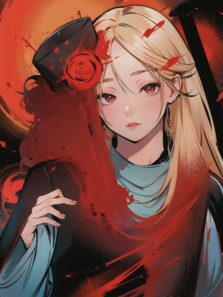 man, golden hair, red eyes