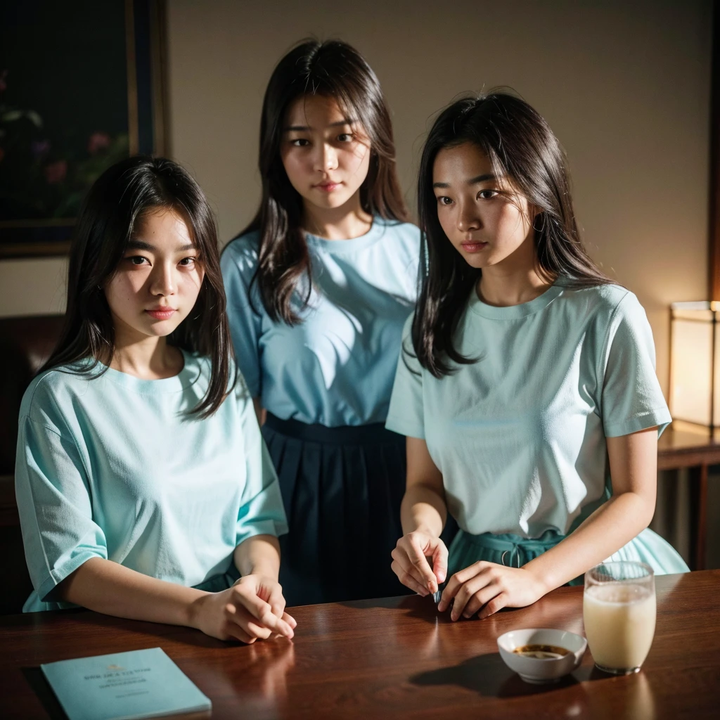 (Tabletop, Highest quality, Beautiful quality), (Realistic:1.4), (Detailed lighting, Very detailed皮膚, Very fine hair, Shadowy, 8k, 15 years old with baby face、Identical twin sisters of girls:1.2), View your viewers, (High key lighting), Highest quality, Official Art, unity 8k wallpaper, Ultra-high resolution, Very detailed, beautifully、aesthetic