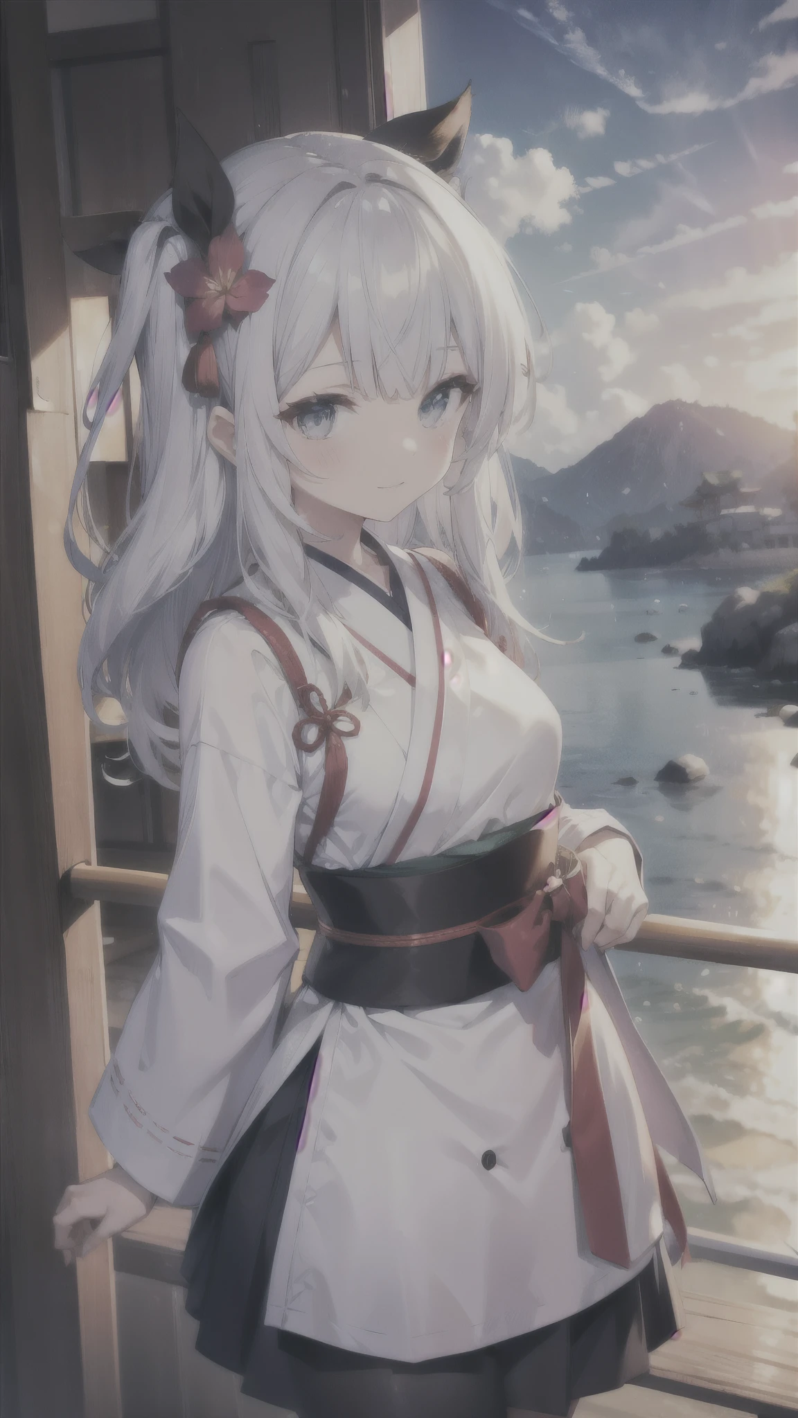 Nijisanji's Inui,Long eyelashes,Kimono Pose,Working at a long-established coffee shop,The hair ornament is a deformed version of Cerberus.
