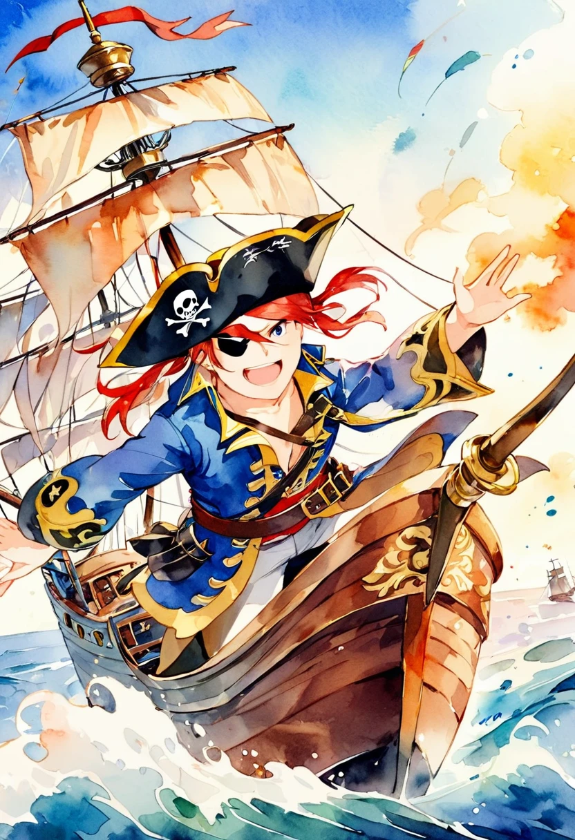 (best quality, high resolution, Watercolor Pirate War