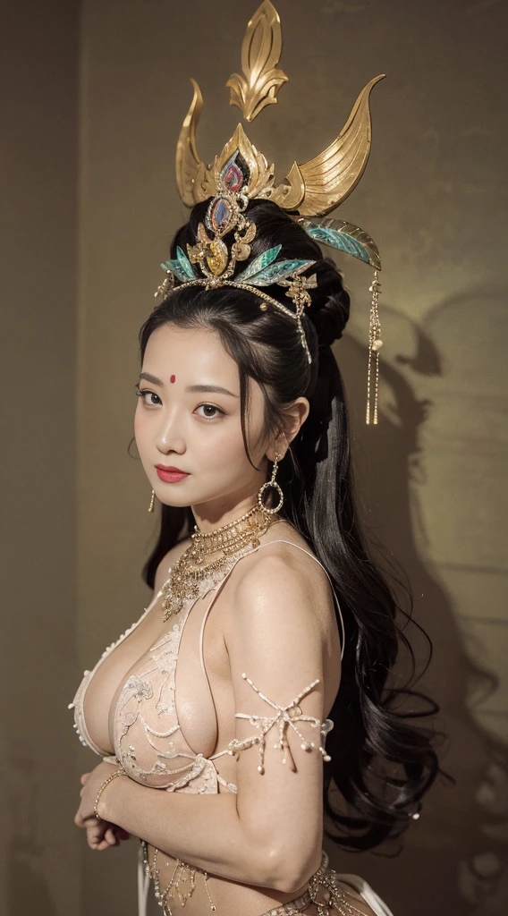 masterpiece, best quality, 1 girl, alone, ((aldult)),(huge breasts), long hair,micro thong,happy, looking at the audience, Dunhuang Mogao Grottoes, (background),(precise、perfect face shape:1.3),ultra high definition,Ray tracing,,reflected light, Correct structure,Award-winning,high detail,Lighten shadow contrast,facial lighting ,Cinema lighting,masterpiece,Super details,high quality,high detail, best quality,16k,high contrast,