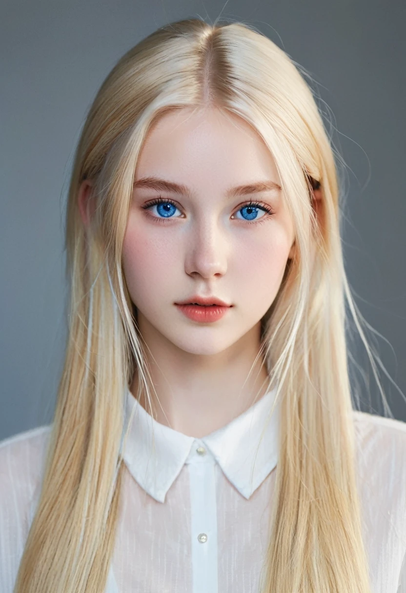 I want you to create a delicate and beautiful character. She is a 18-year-old young woman with characteristics typical of the Swedish people. She has long, straight blonde hair frames a face with very white skin and beautiful blue eyes