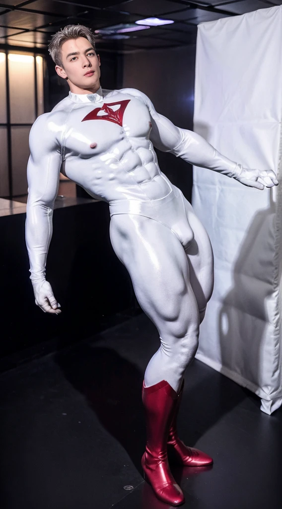 (realistic,hyper-detailed,8k,DC comic superhero,Captain Atom,captainatom),
(silver suit,silversuit),
(red gloves,redgloves),
(red boots,redboots) , unrealistic wide hips , unrealistic wide hips , plump hips ,  snatched waist , stiff nipples ,  nsfw , nsfw , eroticism , (((only boy , only male)))