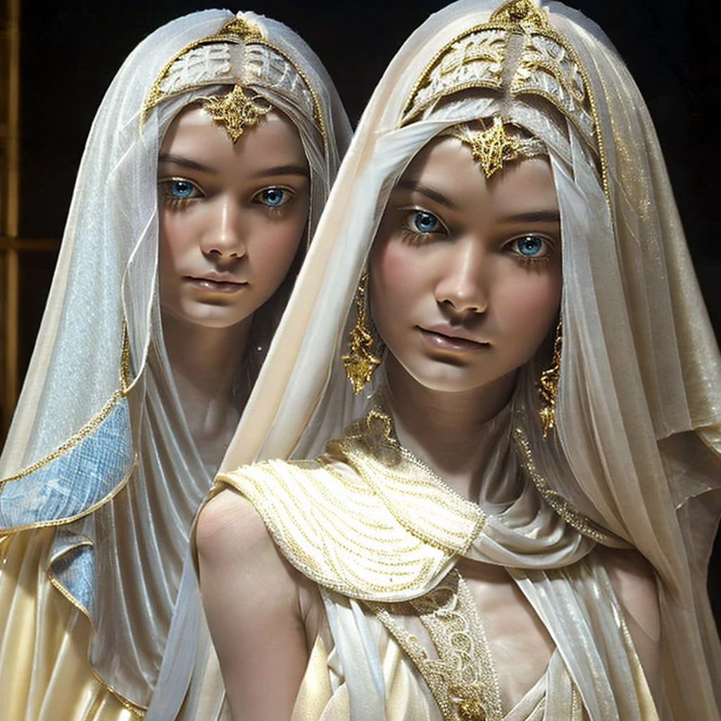 A girl about 1.8 meters tall with a slim and slender body. Her skin has a light pink hue, smooth and even in tone. Her face is delicate, with soft and gentle features. Her eyes are sparkling and bright blue. Her long, silky hair is a light yellow or silver hue. Her outfit is simple yet elegant, usually in light colors with a refined design and no visible seams.