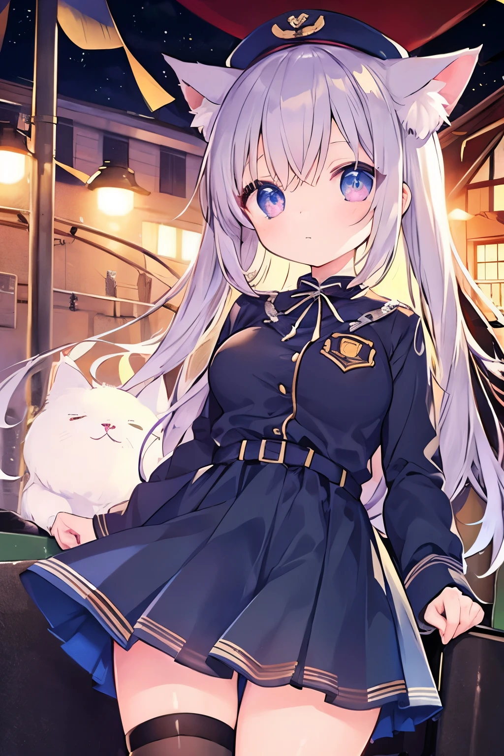 Navy uniform、Elementary school girl、,Pink shortcuts,Very beautiful and Shining Eyes、Shining Eyes、1 girl、Large Breasts、Cat ear、