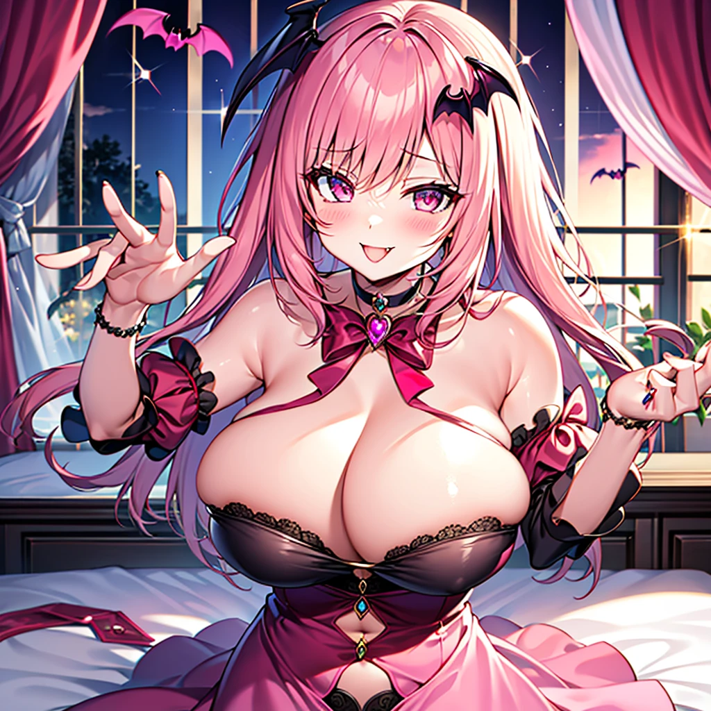 Cute Face　　Bitch　　　Huge boobs　Seductive Pose　A sparkling smile　　　　Pink Mist　　　　Attraction magic　Pink Room　　Hug and pose　choker　Cute Dresses　vampire　Princess Room　bed　Little bat　Sex　Open arms pose