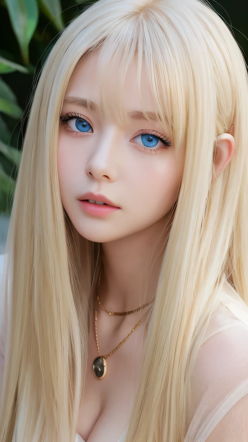 Realistic、Super Adoption、ung idol girl、Gazing into the distance、date、Round and young々Shii々Shii々Shii々Shii々Shii々funny Face、Bangs between the eyes、Accessories Full、necklace、big, clear, bright light blue eyes、Very big eyes、Long eyelashes、Big Breasts、Tight waist、light makeup、Beautiful Teeth、Embarrassed look。Shiny blonde hair、Super long, straight, silky platinum blonde hair、Beautiful girl with small face、Gloss Cheek Highlight、Browsing Caution,naked、(((naked, Perfect detail, Very detailed))),Show me your pussy、Random Pause