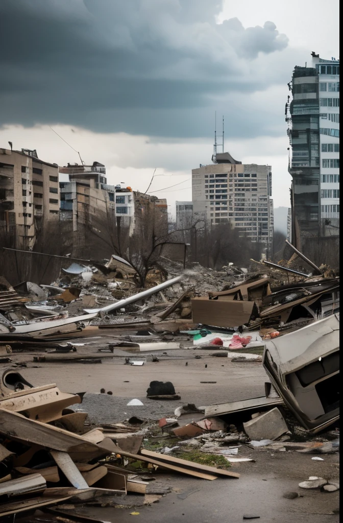 Ruined City,rubble,A broken city in Ukraine,Grey Sky,