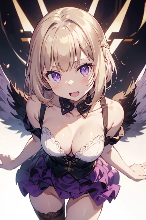 (from above:1.2),a girl , purple color hair、Purplish pink eyes that dreamers desire, (Blonde hair) , small stature, Colossal tits, Lori, (masutepiece:1.2, Best Quality), (finely detailed beautiful eye: 1.2), (beautifull detailed face), (perky chest:1.1), (pointed chest:1.0), (cakes magazine cover:1.3)，(Best Illumination, extremely delicate and beautiful), sexy pose,make a cocktail , in a bar counter, ((Cinematic Light)), Dramatic light, (Pale white background:1.5), Short bob hair（1:3）、Ultra Contrast、Braid a little around the ears, White long dress、only has 5 fingers、Her pussy is visible through the white thong、Wet pants、You can see inside your underwear、full of sweat、mocking look、diaper、nffsw,Arms crossed、grab the arm、Shoot from above:1.2,Best Quality、Large breastuscular pussy、Pubic hair,high-level image quality、hightquality、8K,perfect hand、5 fingers、finger pin、Perfect Finger、T back,noise cut、bullet hand、Her hair color should have been a brighter purple.The skirt part is also carefully expressed..、Purple skirt、the skirt is floating in the wind、Dark purple panties、thin Pubic hair ,(with sparkling eyes and a contagious smile),open mouth, highest quality, high resolution,Real World, Natural light,perfect Natural light, Looking at Viewer,
