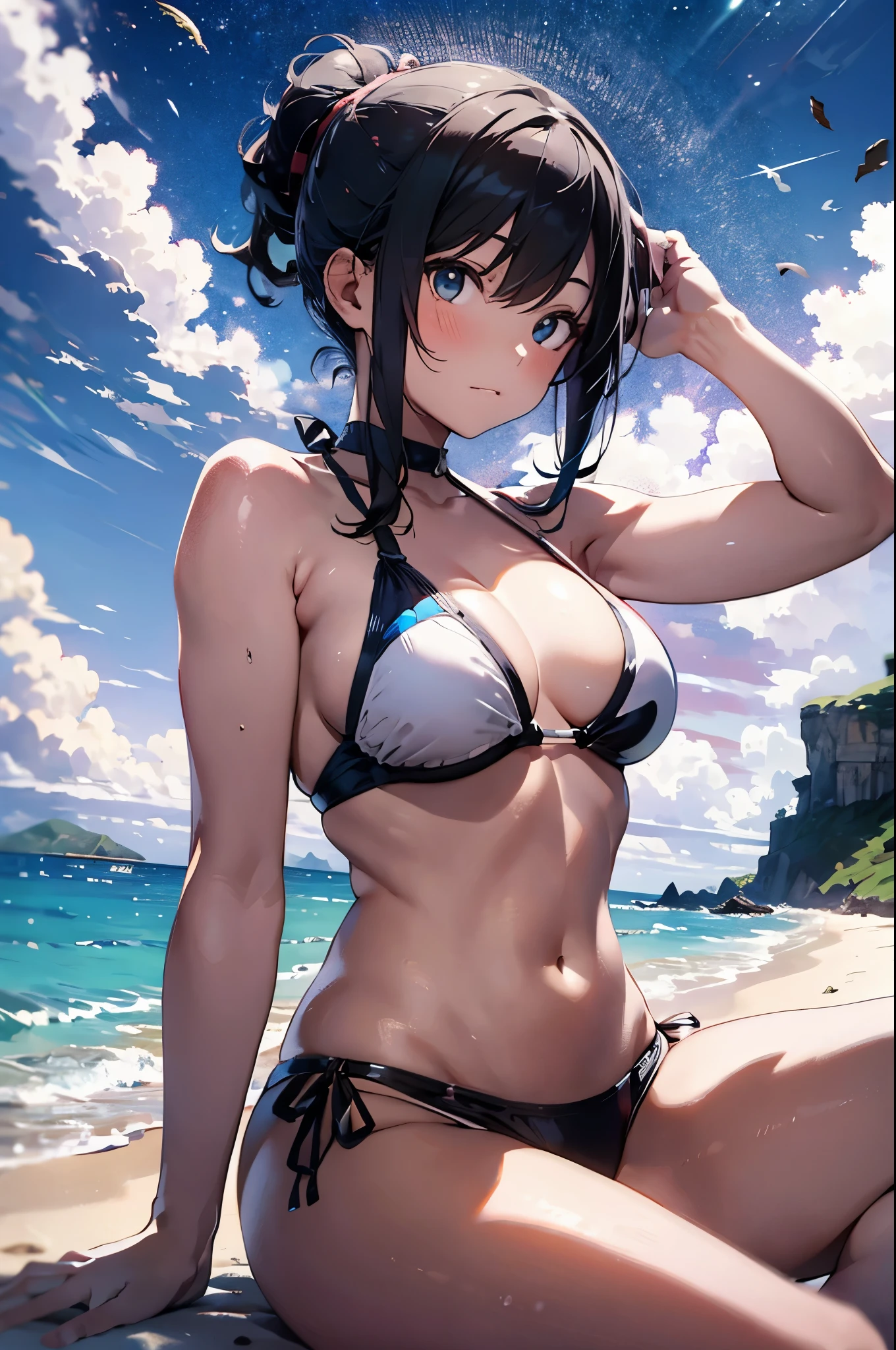 High resolution,topless、
One beautiful young woman,Light blue hair、ponytail、
(Soft Saturation:1.3), (Fair skin:1.2),
(ultra-Detailed Background, Detailed Background), Bokeh,
break'Portrait of a smiling girl.,
When viewed from the front, The composition is symmetrical,
Looking straight at you with serious eyes,
break Swimwear, White Bikini, Center of chest,
Outdoor, Sea surface, null, sunlight,Summer beach, Sandy Beach,
Strong light, Front lighting,
(:1.3), (Cowboy Shot:1.2),
Front brake angle,
View your viewers,
Dynamic pose,
sitting on the beach
Seaweed、Seaweed、Seaweed、Seaweed、Seaweed、Seaweed、Seaweed、