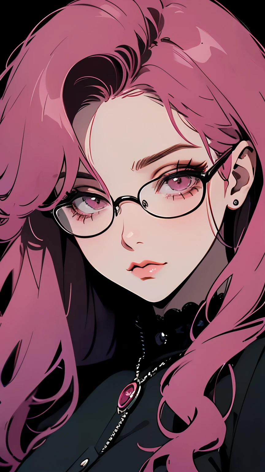 Close-up of a woman with rosa hair wearing glasses, artwork in kawaii realistic portrait style, Inspired by Seihiko-kun, glowing rosa face, rosa girl, beautiful animated portrait, rosa glasses, glowing rosa eye