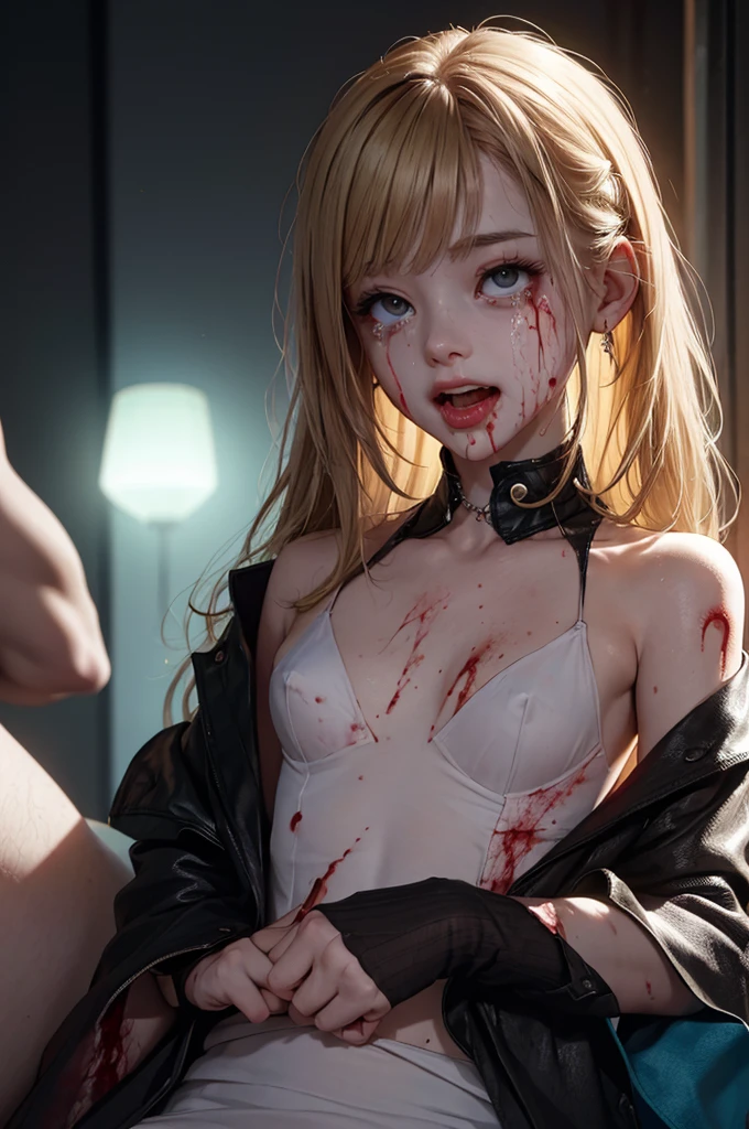 Highest quality, masterpiece, look up, cute,(Horror),(((少女の美しいzombie))),(zombie),(This girl is dead),Trying to bite,(((Bleeding,Injured))),(((Shedding tears of blood))),((口からBleeding)),((Covered in blood)),(A body covered in wounds),((zombieに身体中を噛みつかれた)),((Sexy)),(sexy),((Small breasts)),(),(Middle sc(((Masturbation))),((semen)),Beautiful Style,(((Lower body exposed))),((Pale skin)),(Sensual look),Sexy表情,Expressions of delight,Crazy Smile,((Ahegao)),(Dark atmosphere),(Dark atmosphere,fear),((Dim lighting))