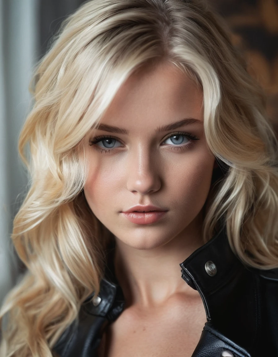 nude girl, photo from instagram, portrait photo 26 years old.a blonde Woman, perfect detailed eyes, Genuine Leather, hard shadoВs, granularity