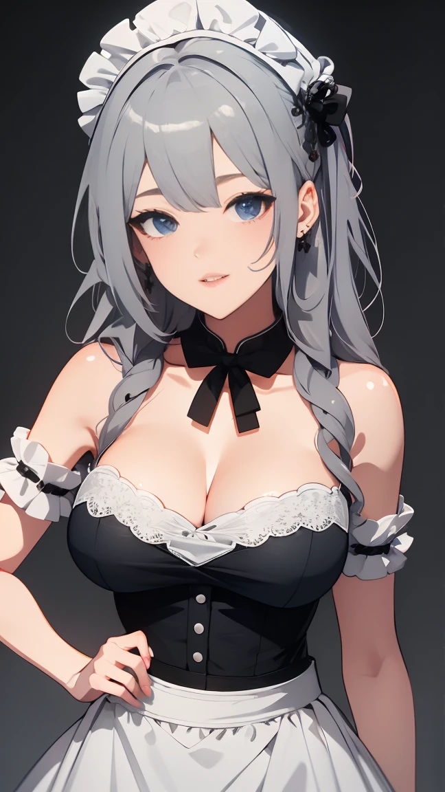 masterpiece, best quality, high resolution, absurd, 8K, 4K, Official Art,, , (flat_color:0.9),, , 1 Girl, Large target_breast, Maid, Gray hair, , ,