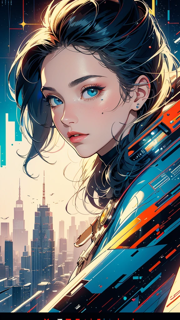 (((masterpiece, highest quality))),(((solo:1.2))),(((1girl:1.2))),32k wallpaper, very detailed, poster, vintage science fiction,(((((geometric cinematic movie poster))))), (bauhaus),(((abstract))),(((mid century modern))),(((((portfolio))))),(((((Close-up))))),(((((bust up))))),((((more various angle)))),(((highlight))),Vast landscape,((((heterochromia)))),(((complete. detailed face))),(((Extremely talented))),(((most complecated machine))),Colorful color scheme