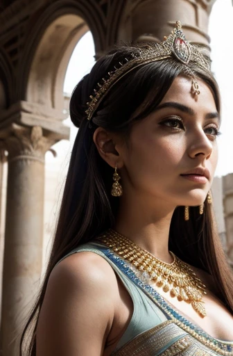 Zenobia、Queen of the 3rd century Palmyra Empire。The Most Distinguished Pious Queen、Septimia=Bato=Bye。Syrian Beauty of the 3rd Century。Queen's costume from the 3rd century、accessories。Intellectual atmosphere、Aura of rulers。mysterious、Charisma。A beautiful woman。Slim body、Small bust。Brunette chignon hairstyle