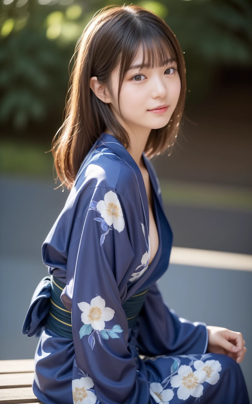 (8k、live-action、Raw photo、Highest quality、masterpiece:1.2),(festival、Outdoors,Front lighting:1.2),((Perfect lighting)),(濡れたhair),Watching the audience,(Sexy pose:1.4), (strong:1.4),18-year-old,student,White skin,knees,Small Face,前hairを真ん中から分けます、The forehead is visible,skinny,skinny)、masterpiece,Highest quality、超A high resolution,One person, solo,Close-up shot、cute、Back to Students,(yukata:1.3),High school girl,Japanese women,(フォトReal:1.37)、Photon Mapping,Realistic、cuteSmall Face,Brown eyes、prospect、Depth of written boundary、Blurred Background、Real,(前hairが見える), hair, kneesが見える, thigh,(Nogizaka Idol), actress、Big and ample breasts、Cleavage、Super fine、Low people、(Skin with visible pores:1.2)、(Focus on the face)、Natural neck、Check and correct the skeleton