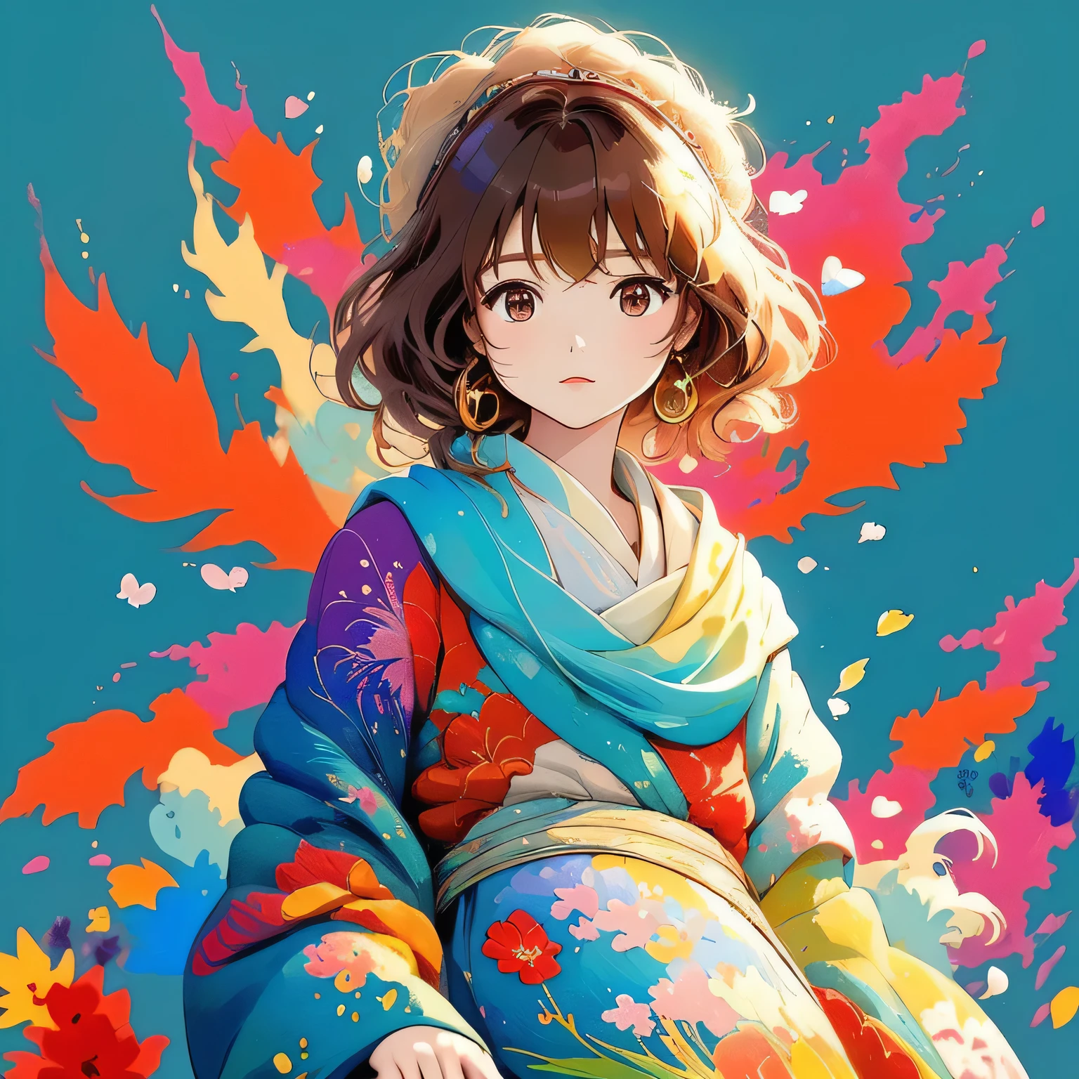 masterpiece, best quality Hayao Miyazaki style, Simple Line Initialism,Abstract art,Urban Background, (((The most beautiful girl of all time))), Sweet face. Lips in love, colorful hearts, stylish design, 夏のオシャレなTシャツ, 黒い瞳