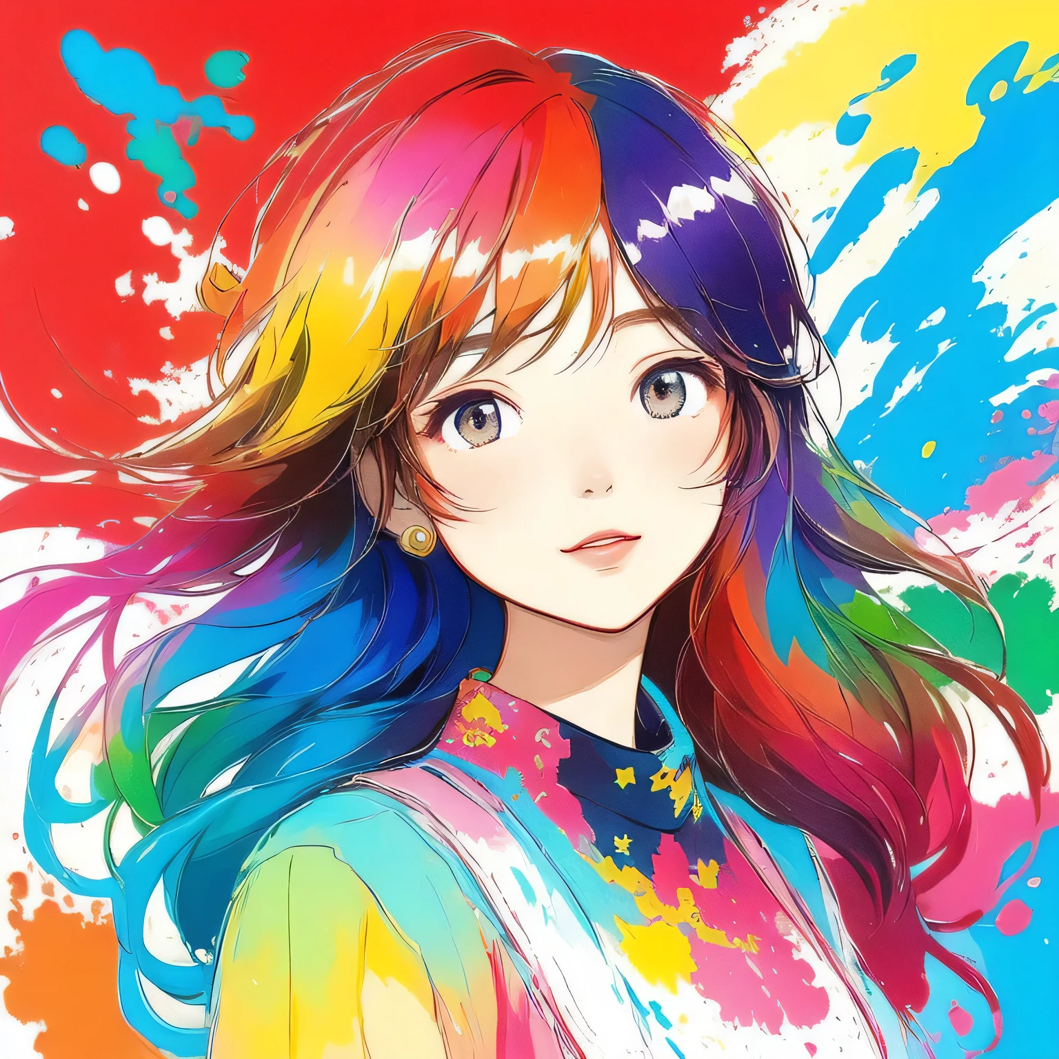 masterpiece, best quality, Micho style, Simple Line Initialism，Abstract art，Urban Background, (((The most beautiful girl of all time))), Sweet face. Lips in love, colorful hearts, stylish design, 夏のオシャレなTシャツ, 黒い瞳