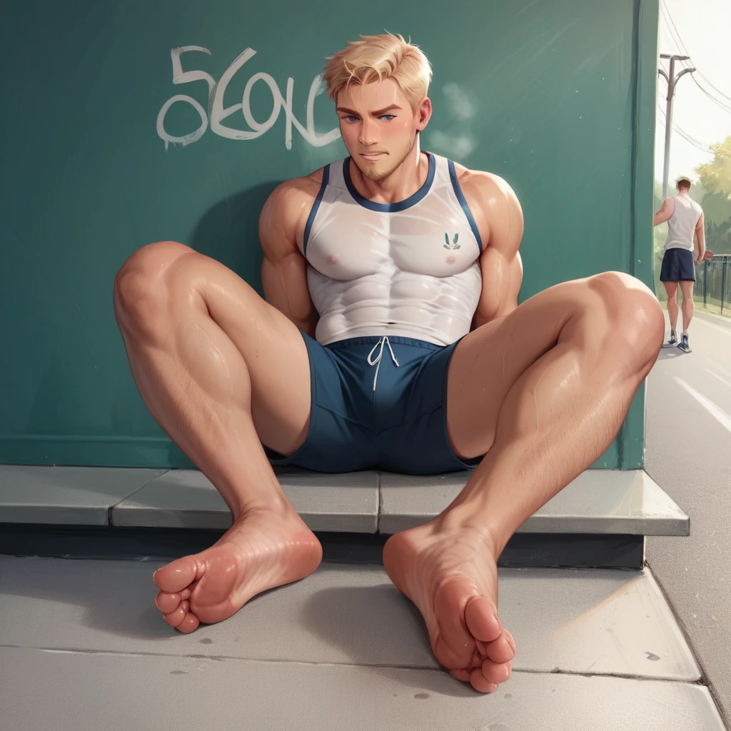 School sports boy showing smelly
feet in public