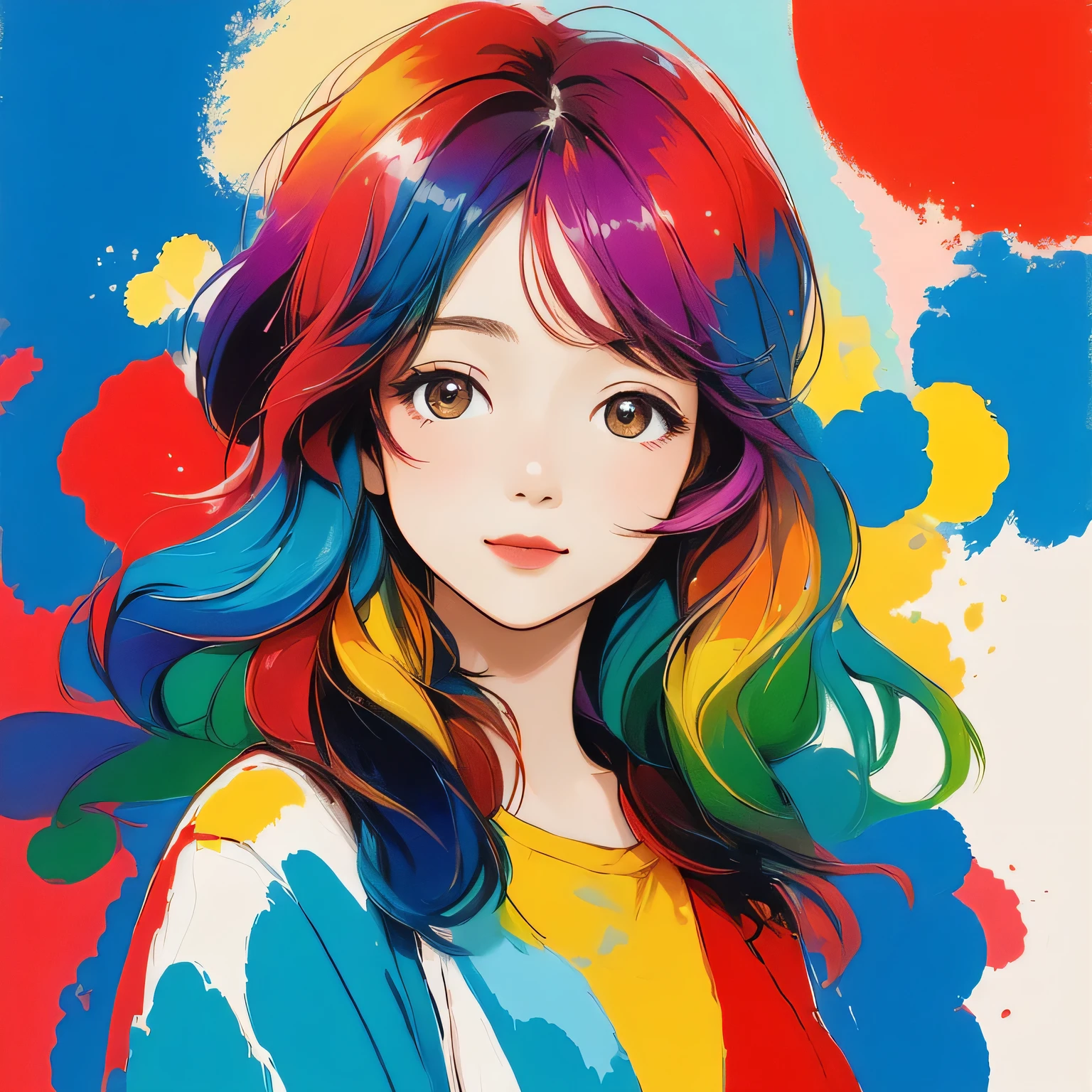 masterpiece, best quality, Micho style, Simple Line Initialism,Abstract art,Urban Background, (((The most beautiful girl of all time))), Sweet face. Lips in love, colorful hearts, stylish design, 夏のオシャレなTシャツ, 黒い瞳