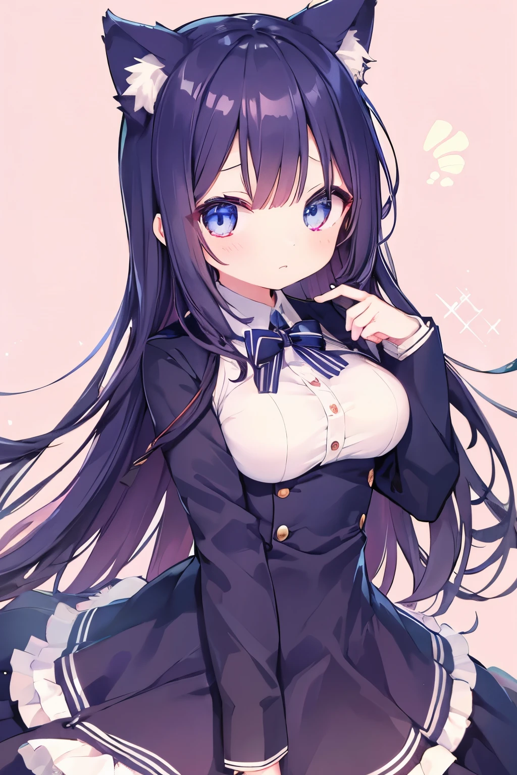 Navy uniform、Elementary school girl、***************,Pink shortcuts,Very beautiful and Shining Eyes、Shining Eyes、1 girl、Large Breasts、Cat ear、