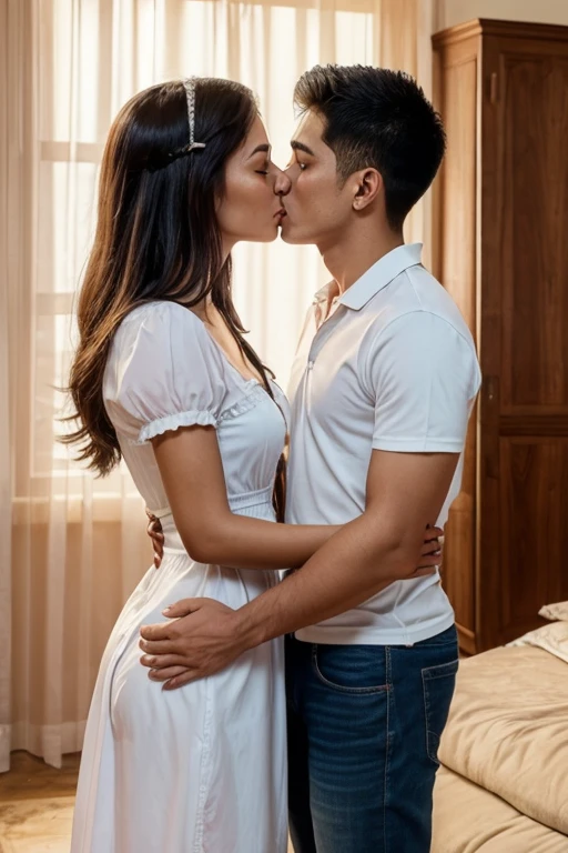 A boy is alone at home with his maid he tells her that he loves to kiss her and wanted to kiss