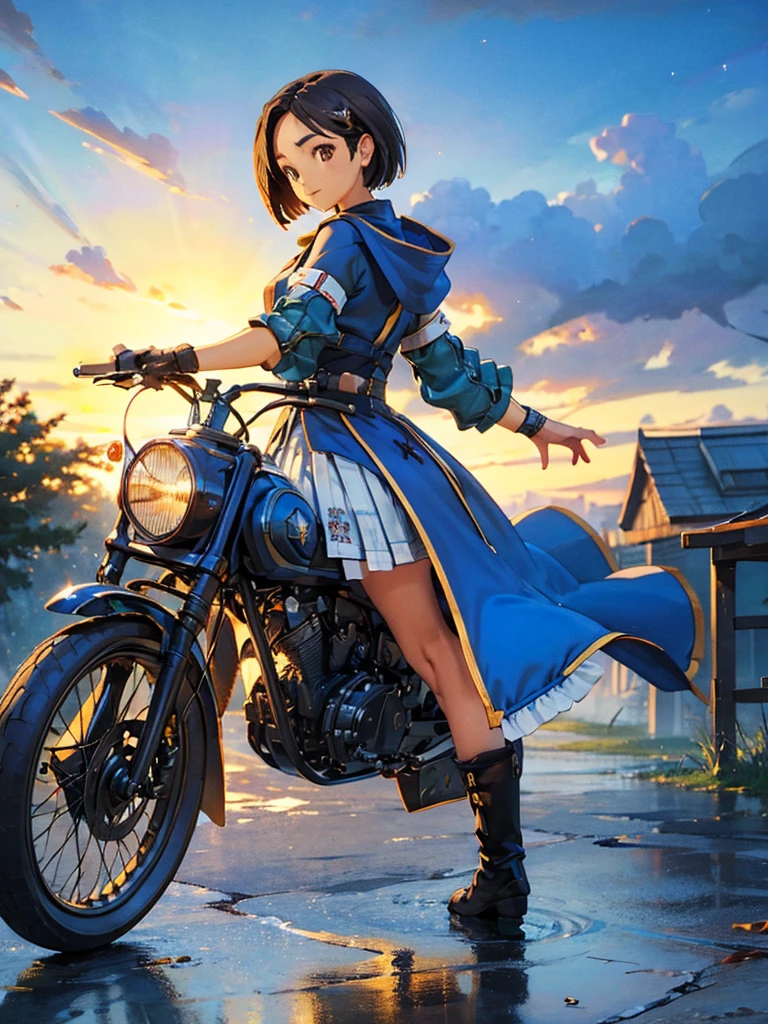 rinwell, 1 girl,(masterpiece:1.2),(Highest quality),(Super Details:1.2),(High resolution),(Highest quality),(An illustration),8k,Cinema Lighting,(Written boundary depth),(Sophisticated lighting:1.2),Rear view of a woman riding a bicycle,(