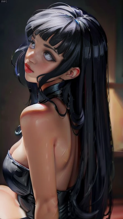 a girl,lying face down,looking ahead at viewer, looking back,with beautiful long curly hair, detailedeyes, lips, Yeah man. Your eyes are expressive, and her lips are full and delicately painted. She has a slender figure, with a curvy body and thick thighs. A is alone in the place, and your back is facing the viewer. Lighting creates a soft, welcoming atmosphere, highlighting its features. The artwork is created using realistic oil painting techniques, employing vibrant colors and sharp focus. The overall image is of the best quality, with ultra-detailed details and a photorealistic style.
