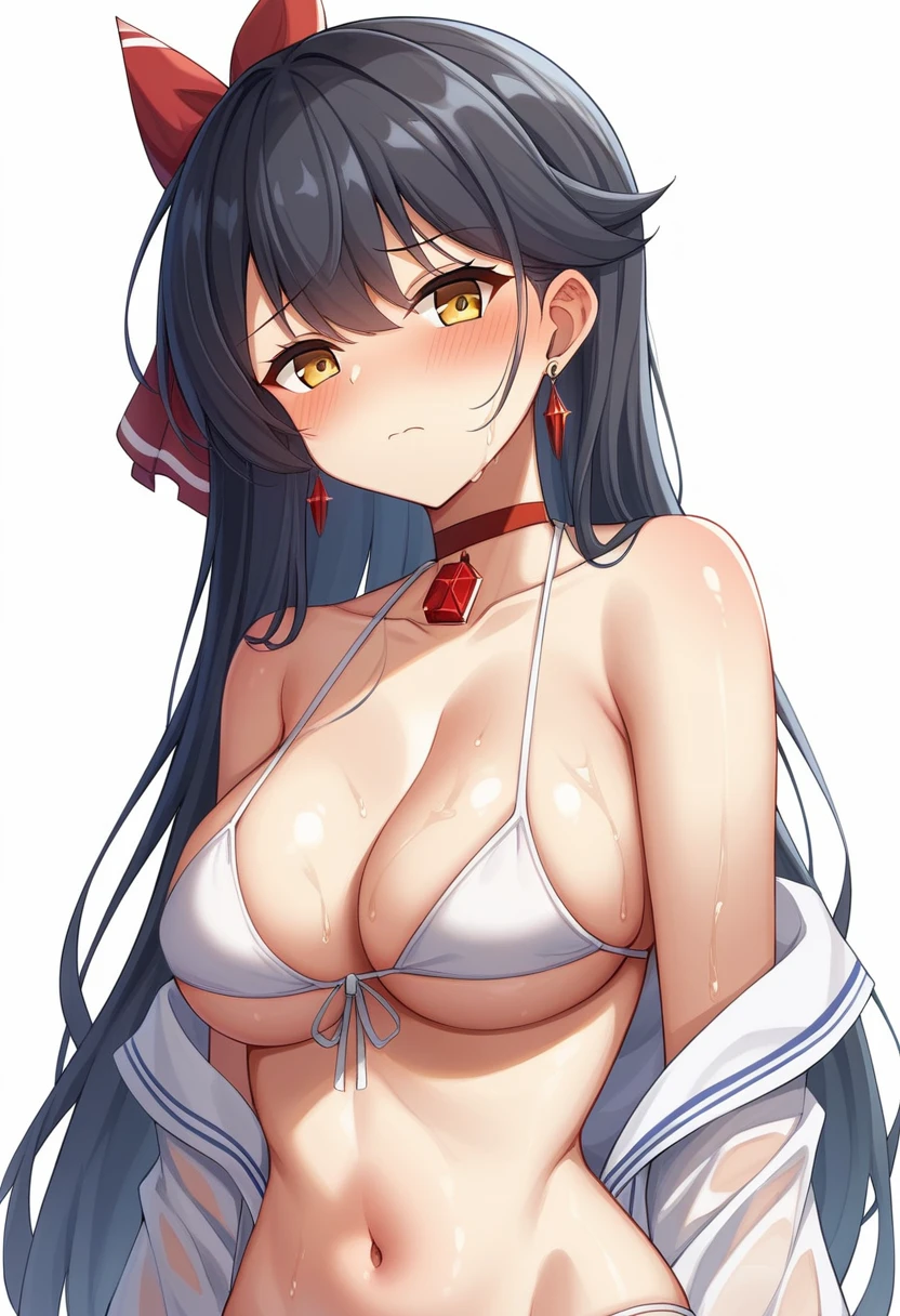 MASHIROTOUKO, BLACK HAIR, LOW TWINTAILS, HAIR OVER SHOULDER, HAIR RIBBON, BLUNT BANGS, LONG HAIR, BLACK EYES, 1girl, solo, nsfw,, (wearing nothing: 1.5), large breasts., empty eyes , nipple, big breasts、Abandoned amusement park、 file, crying ,flooding、abandoned hospital、fire、heavy snowfall、frozen、 、whole body