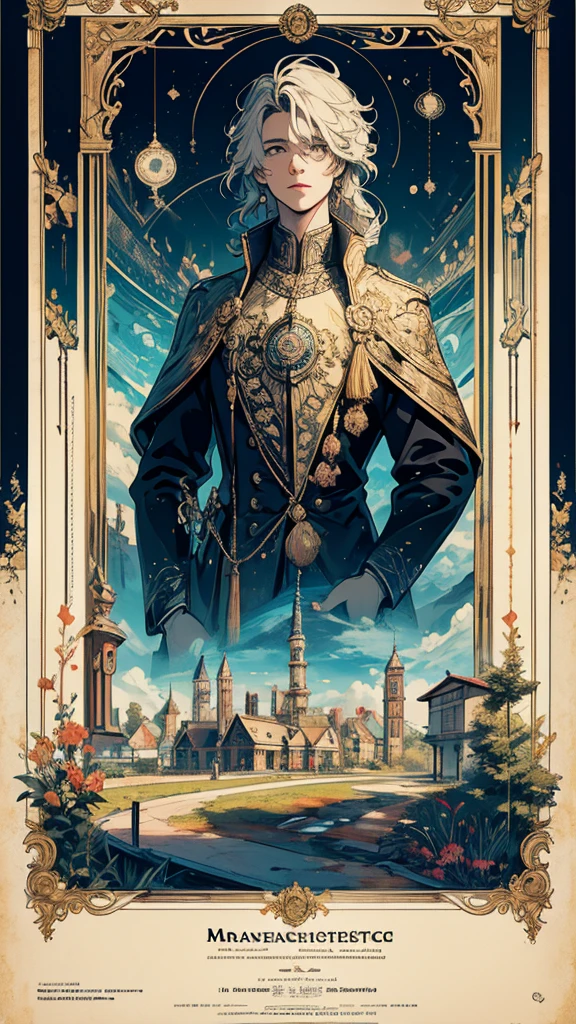 ((masterpiece, highest quality)), 32k wallpaper, very detailed, poster, vintage science, future town, future tickets